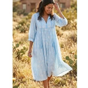 The Fox and the Mermaid Cotton Floral Print Midi Dress Blue Women's Size XL